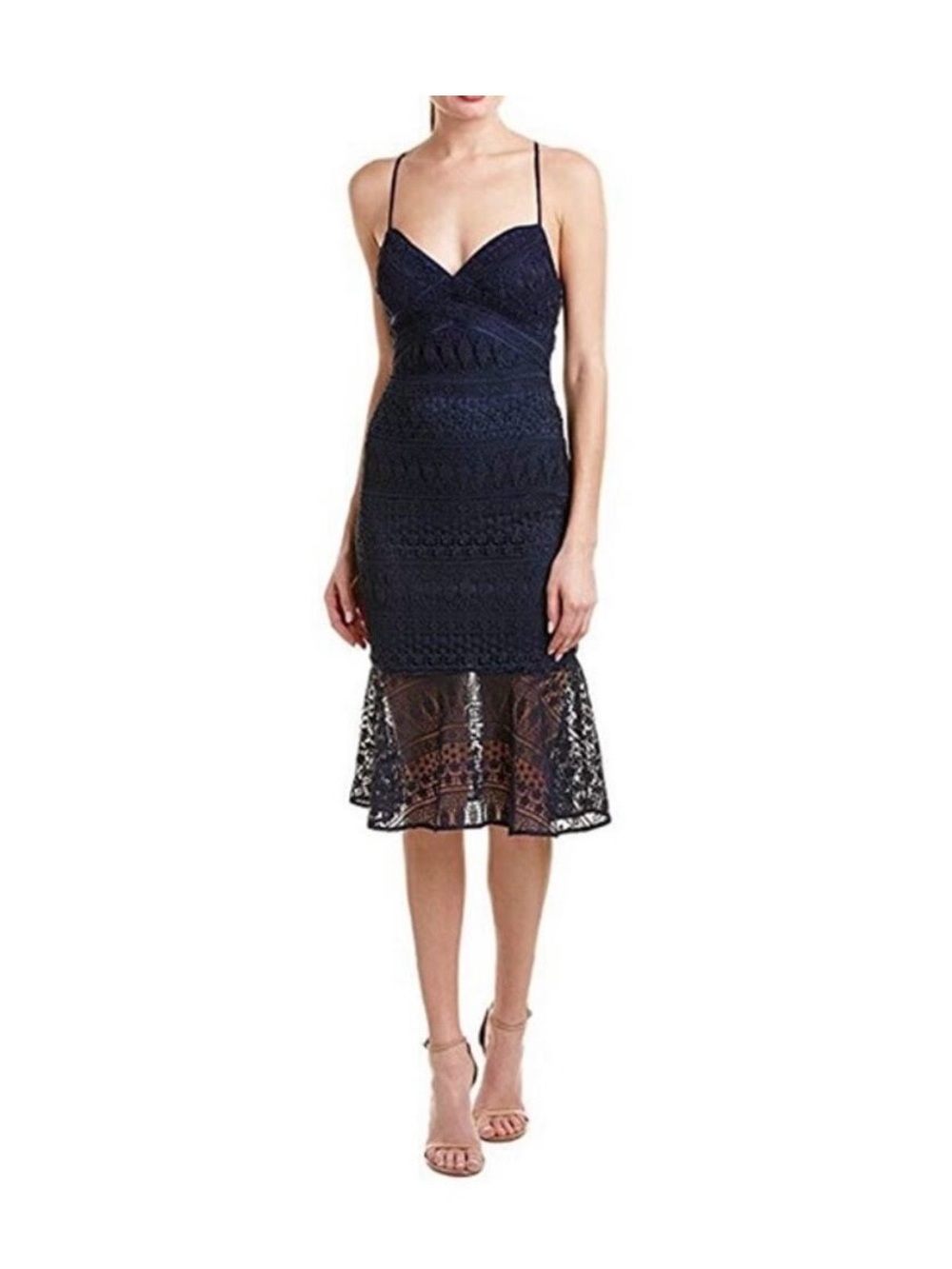 Likely Darby Lace Navy Blue Midi Dress Mermaid Size 6